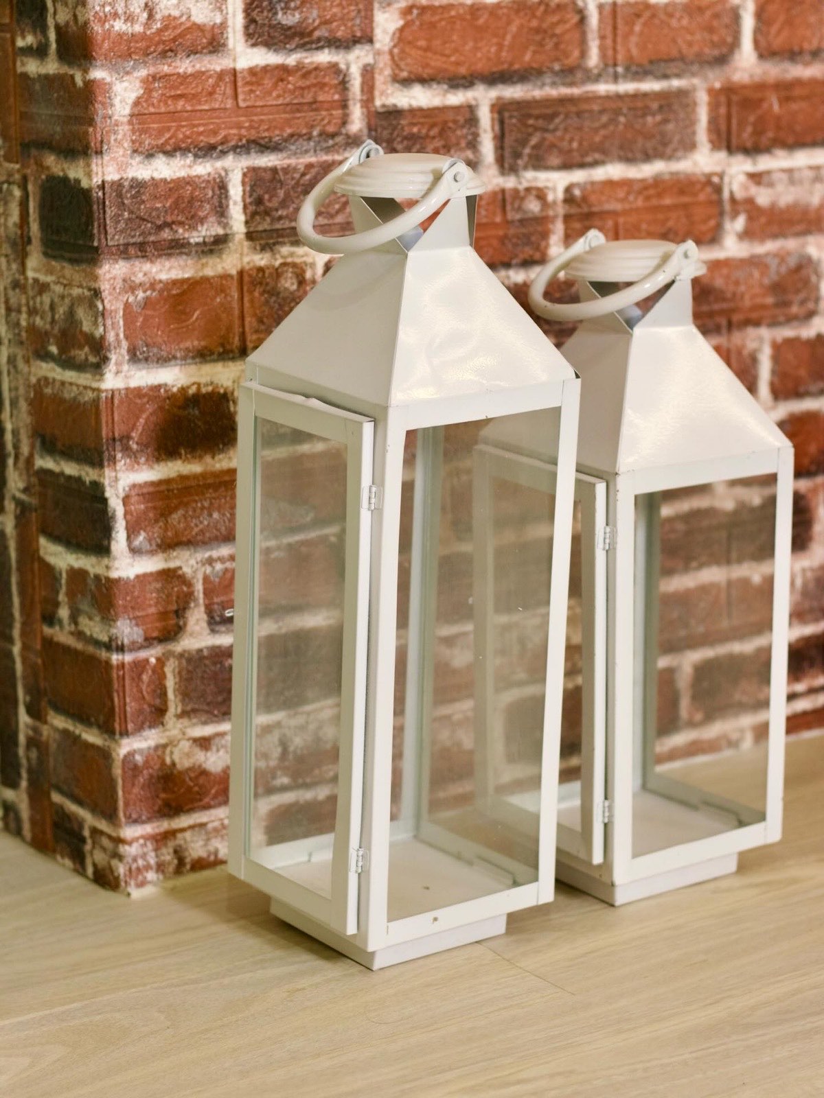 Lanterns against exposed brick