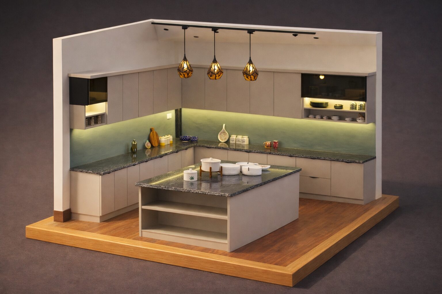 The Amber Kitchen — 3D set render