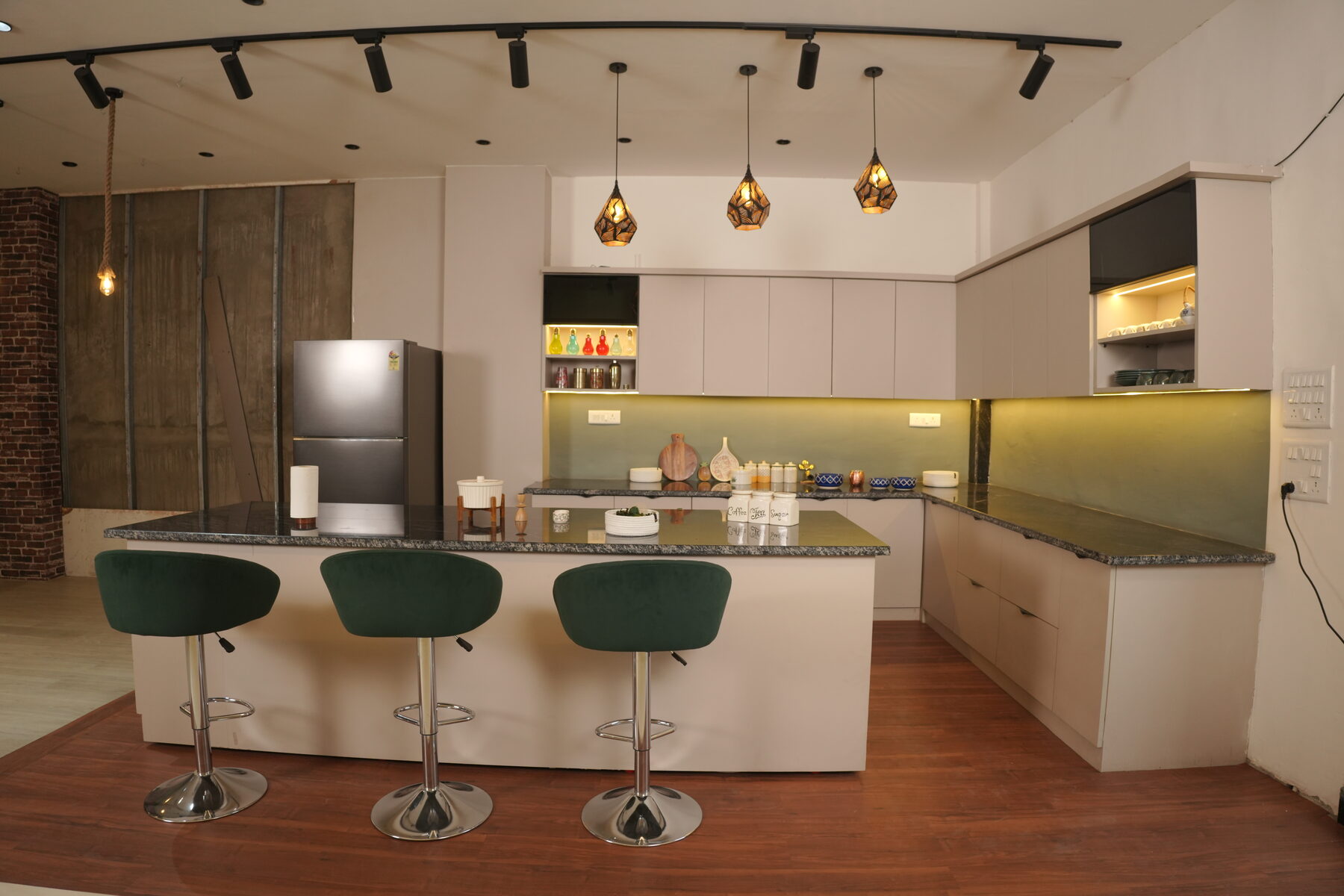 The Amber Kitchen — modern kitchen set in warm light